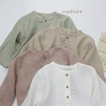 Minimalist Button Linen Shirt ナチュラルリネン 長袖シャツ【mh0013628】 Forest Map 長袖シャツ・ブラウス