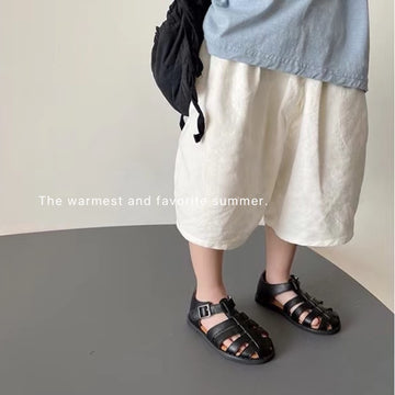 Minimalist Linen Drawstring Wide Shorts リネン ハーフパンツ【mh0013638】 GL-Kids ハーフパンツ・ショートパンツ