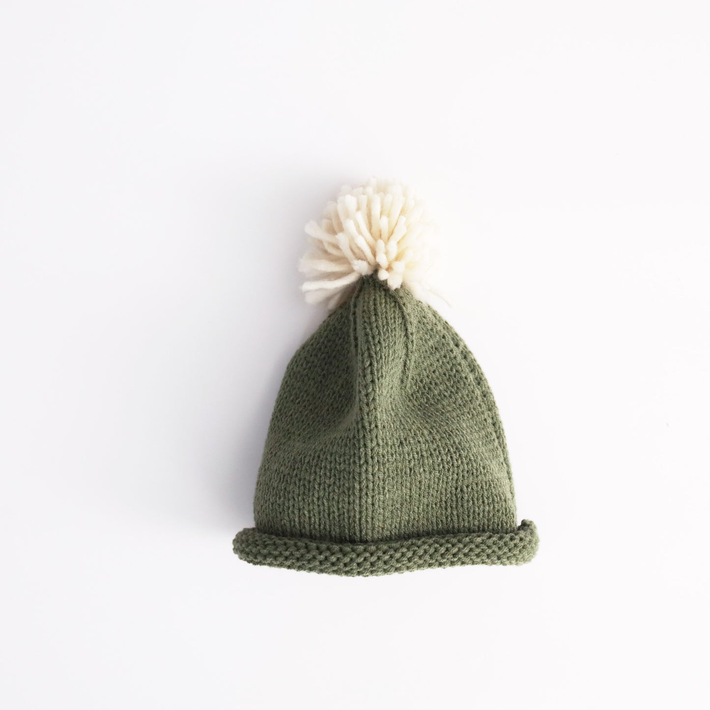 ベビー用帽子 Green / One Size キッズ帽子 ニットキャップ ぽんぽん付き ロールブリム【mh0011781】