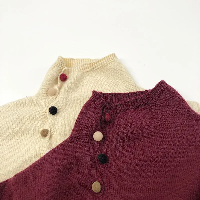 ニット・セーター キッズトップス アシメボタンハイネックボトルネックニットセーター【mh0007872】