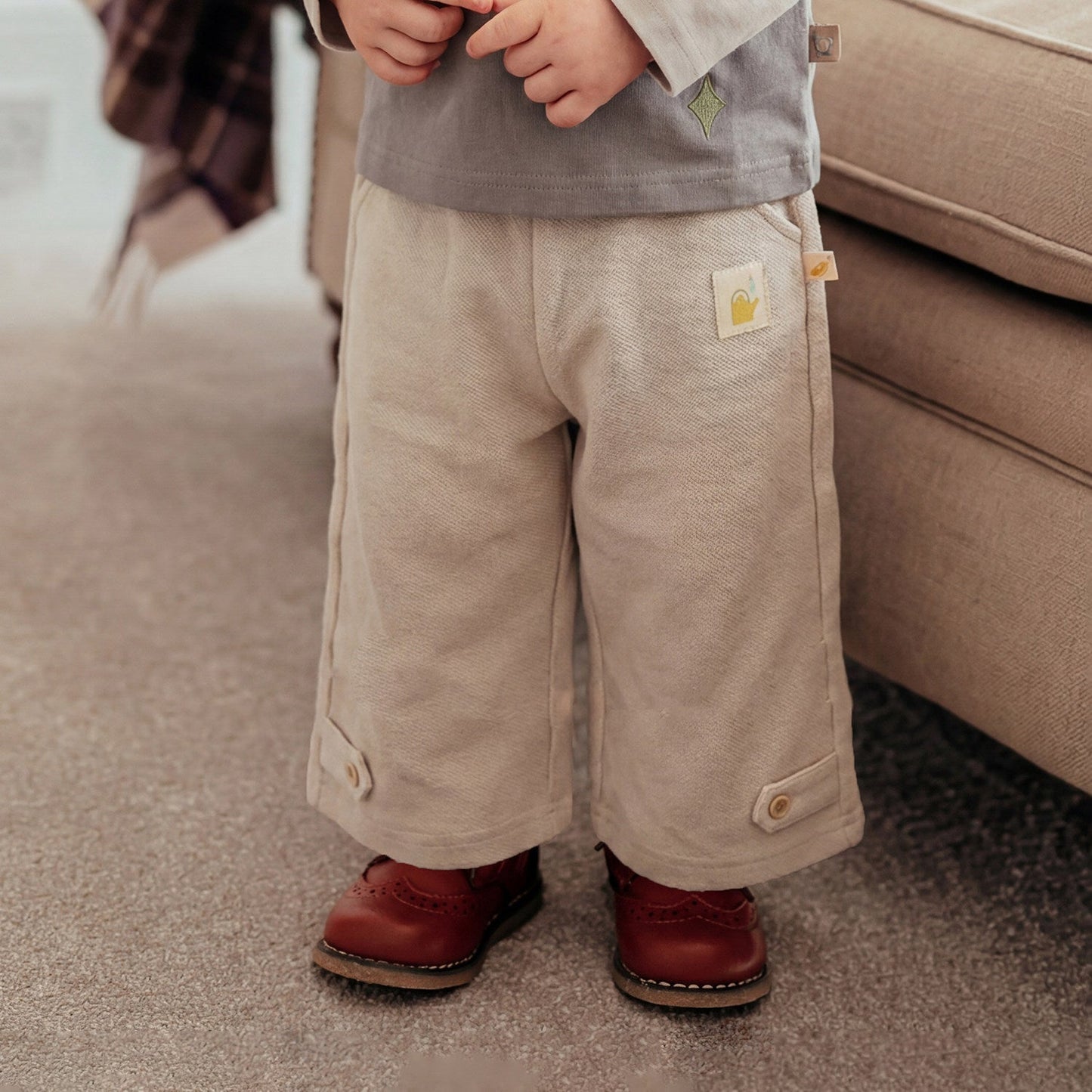 mua qiaqia | Soft Cotton Fruit Patch Slacks コットン フルーツパッチ ワイドパンツ【mh0020136】 Light gray / 73CM mamahalo shop