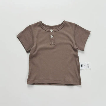 半袖Tシャツ Chocolate / 73cm ヘンリーネックシンプルベーシック半袖Tシャツ【mh0010026】