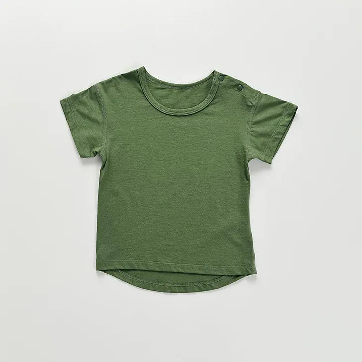 半袖Tシャツ Green / 73cm 肩あきシンプルベーシック半袖Tシャツ【mh0010027】