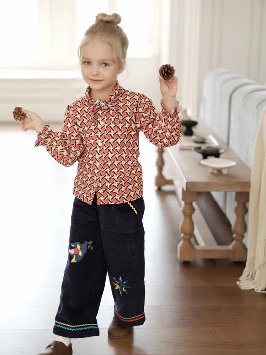 長袖シャツ・ブラウス ブラウス 総柄 リボンタイ ラッフル袖 キッズ 女の子 トップス【mh0011566】