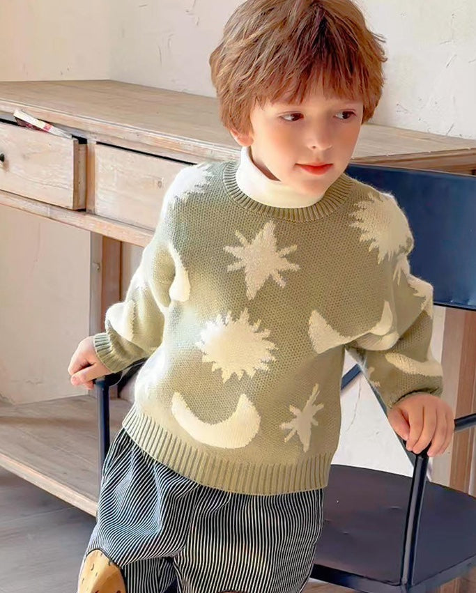 ニット・セーター ニットセーター 星 月柄 カジュアル くすみカラー トップス【mh0011574】