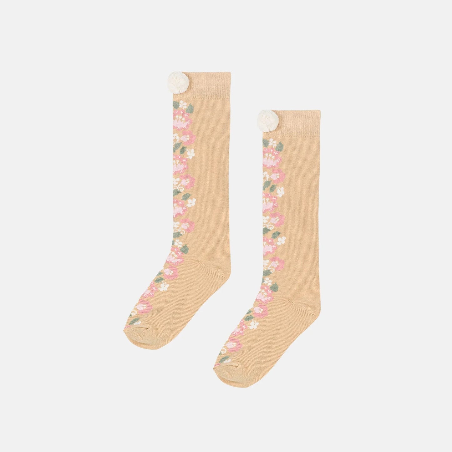 ベビー用靴下・タイツ Orange / S ハイソックス ニュアンスカラー ポンポン 靴下 キッズ コットン【mh0011562】