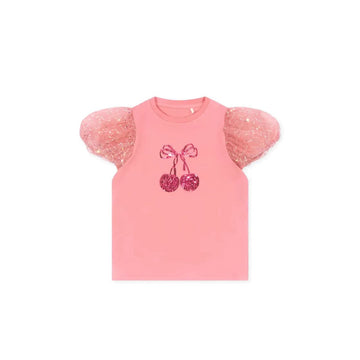 半袖セットアップ スパンコールチェリー半袖パフスリーブTシャツ/チュールスカート【mh0009414】