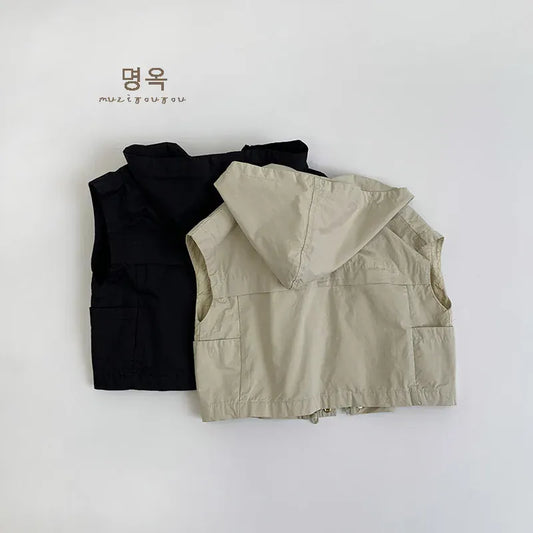 ベスト キッズベスト フーディジップアップアウターベスト フード付きジャケット 2カラー【mh0006673】