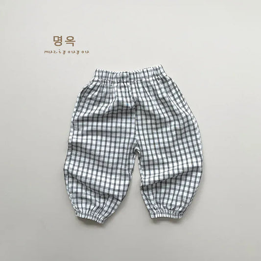 ロングパンツ・スウェットパンツ black white plaid / 12M 80CM キッズパンツ サマージョガーパンツ 薄手パンツ チェック/ストライプ【mh0005519】