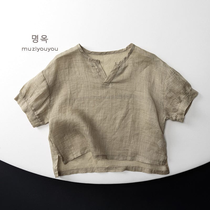 半袖シャツ・ブラウス Khaki Green / 80cm 薄手ナチュラル半袖シャツ【mh0010457】