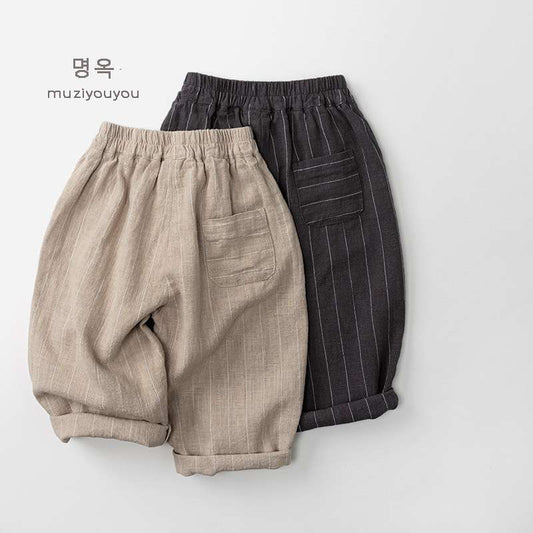 ロングパンツ・スウェットパンツ Linen Cotton Vertical Stripe Slacks リネンコットン ストライプパンツ【mh0012010】