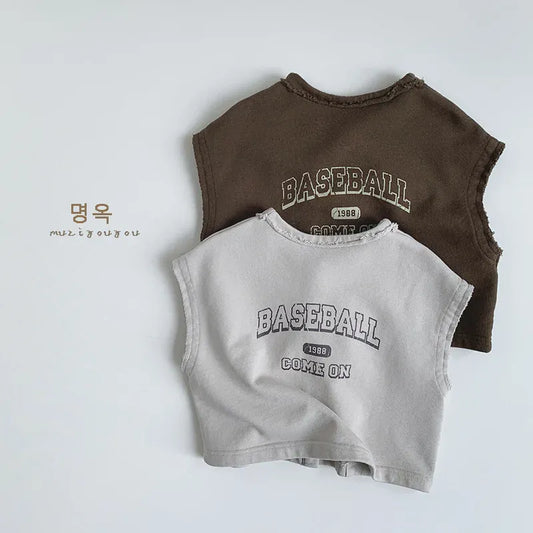 ベスト キッズベスト レターロゴプリント前あきスウェットベスト【mh-0008857】