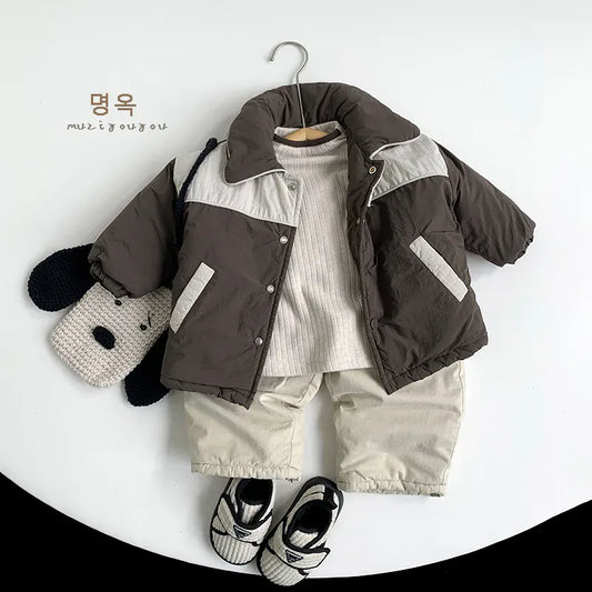 ショートコート・ジャケット・ジャンパー キッズアウター パッチワーク切り替えパデッドジャケットコート【mh0008102】