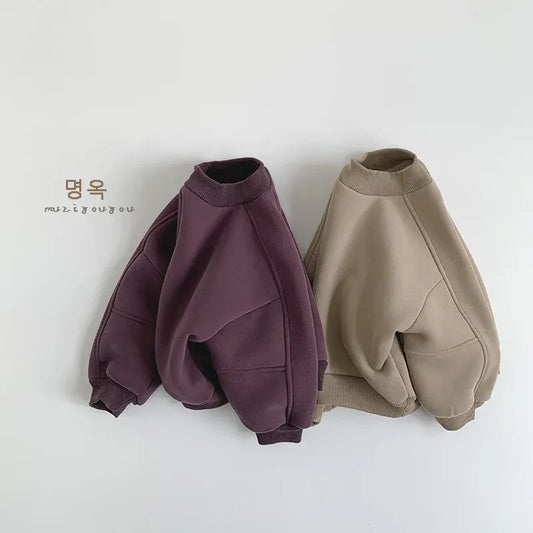 トレーナー・フーディ キッズトップス シンプルアースカラー裏フリース長袖スウェットトレーナー【mh0008173】