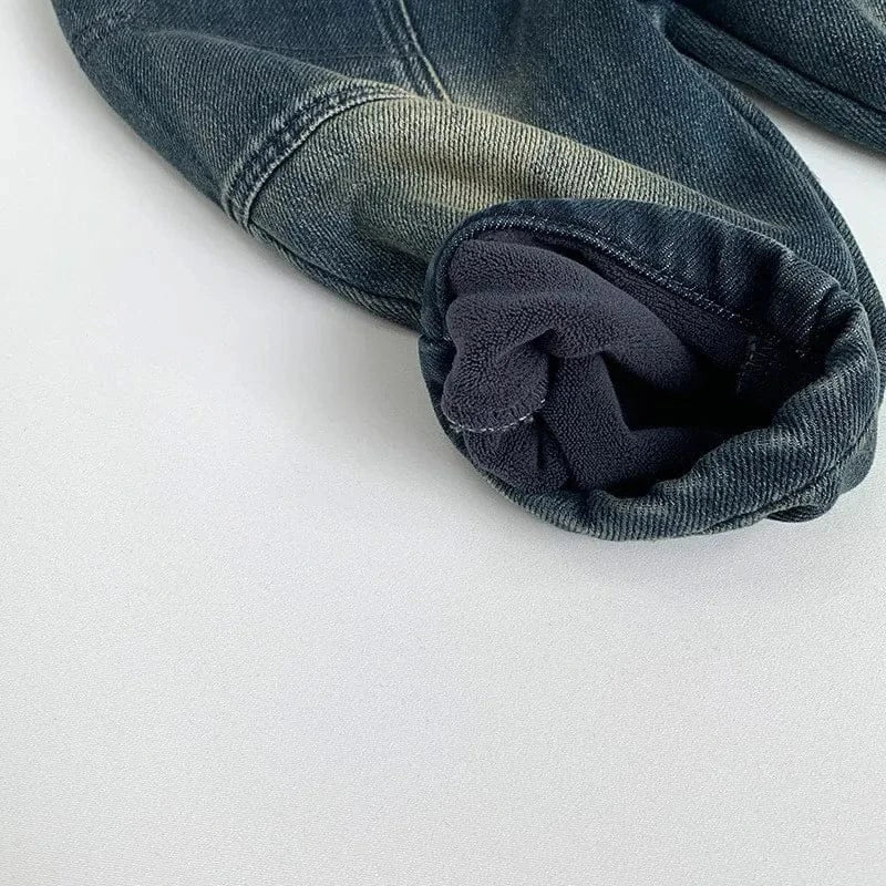 デニムパンツ キッズパンツ 裏フリース防寒ルーズデニムパンツジーンズ【mh0008399】