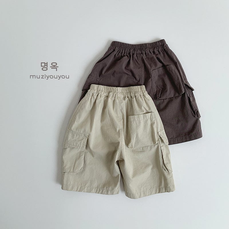 キッズのカーゴハーフパンツ(コーヒー、ライトカーキ)ウエストゴム仕様