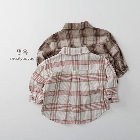 長袖シャツ・ブラウス レトロチェックルーズ長袖シャツ【mh0010877】