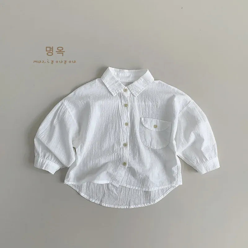 長袖シャツ・ブラウス White / 12M 80CM キッズトップス シンプルベーシック長袖シャツブラウス【mh0007759】