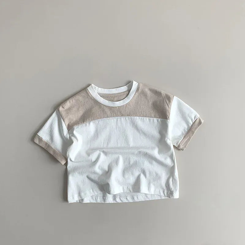長袖Tシャツ White / 12M 80CM キッズトップス パッチワーク 半袖Tシャツ 2カラー【mh0005182】