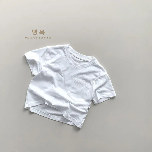 半袖Tシャツ White / 12M 80CM キッズトップス 半袖ポケットTシャツ シンプルベーシック 5カラー【mh0005518】