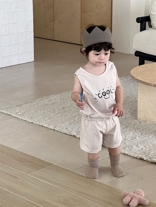 ノースリーブセットアップ Apricot / 73cm ロゴプリントタンクトップ+ショートパンツ【mh0009926】