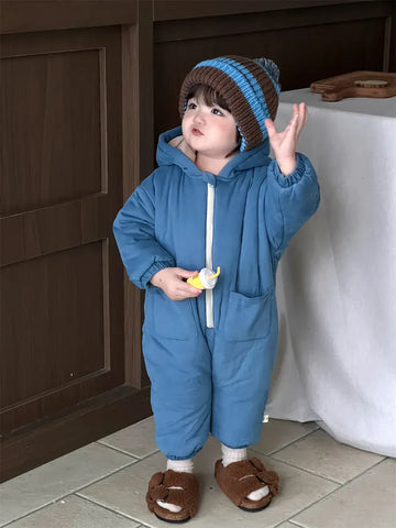 アウタージャンプスーツ Blue / 6M 66CM ベビーアウタージャンプスーツ キルティングフーディシンプルジップアップロンパース【mh0007969】