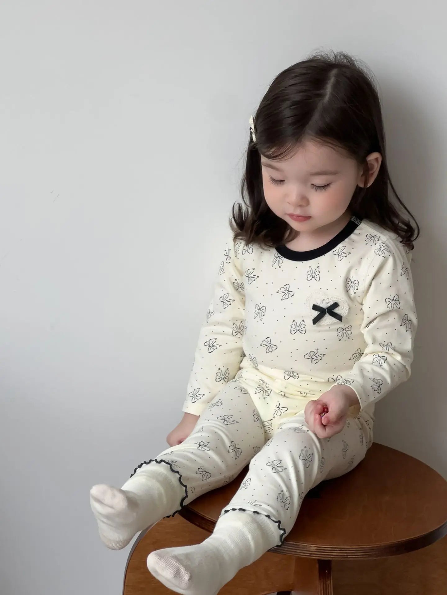 長袖パジャマ bow / 9M 73CM ベビーキッズセットアップ 2点セット 長袖パジャマセット プリント長袖Tシャツ+ロングパンツ【mh0008527】