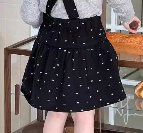 長袖セットアップ dress / 9M 73CM キッズトップス/スカート レース縁取り長袖カットソーTシャツ/サスペンダースカート【mh0007199】