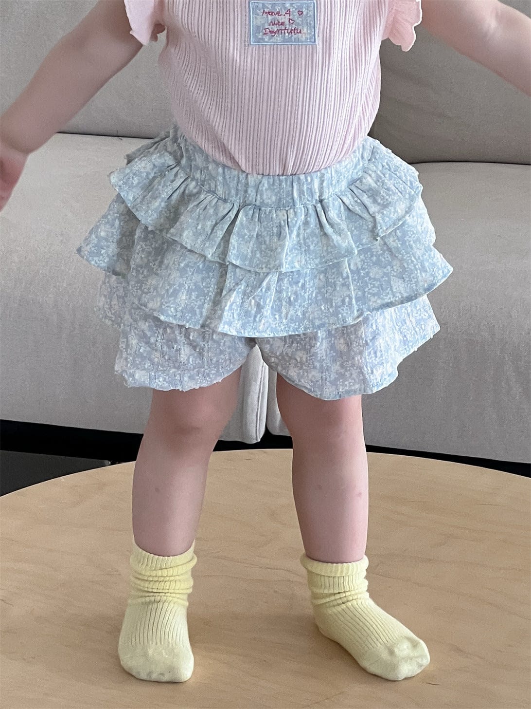 半袖セットアップ Floral shorts / 73cm フリルスリーブトップス/フリルショートパンツ【mh0009904】