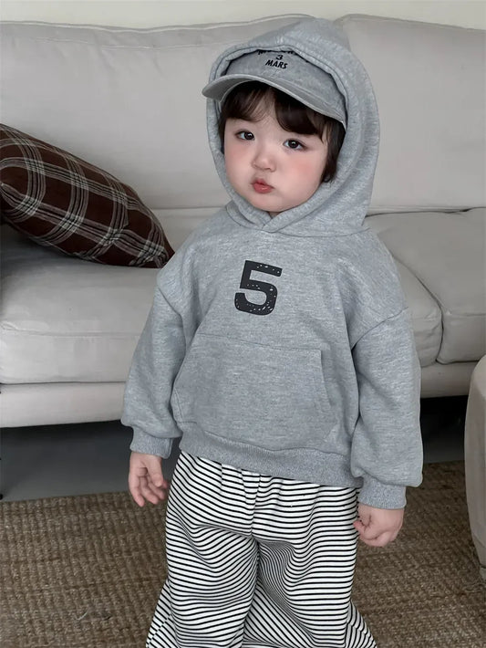 トレーナー・フーディ light gray tops / 9M 73CM ベビートップス ナンバーロゴプリント裏フリースフーディ長袖スウェットパーカー【mh0007975】