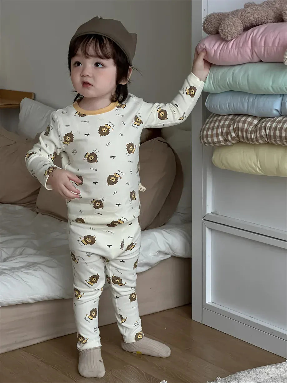 長袖パジャマ lion / 9M 73CM ベビーキッズパジャマセット アニマルプリント長袖Tシャツ+ロングパンツ【mh0007978】