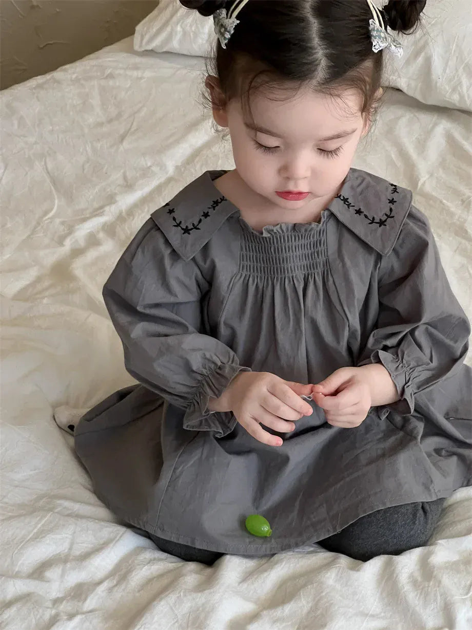 長袖ワンピース ベビーワンピース 刺繍襟長袖ワンピース【mh0008255】