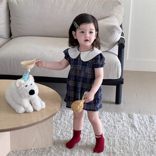 半袖ワンピース チェック丸襟半袖ワンピース【mh0009894】