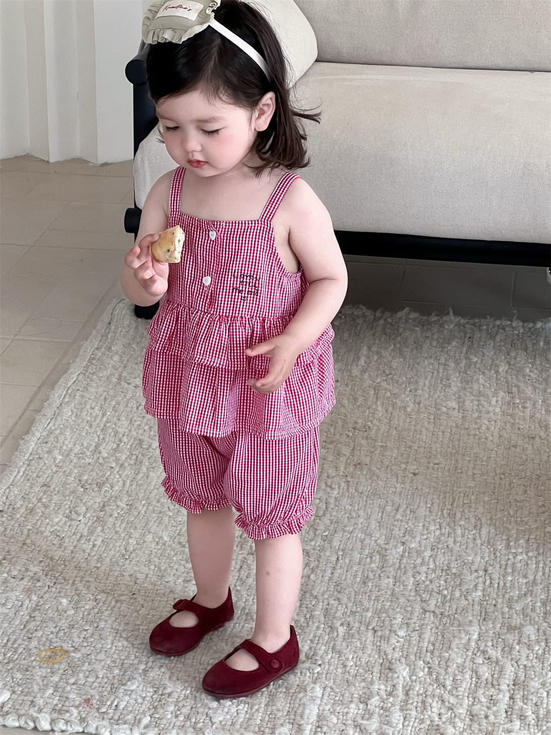 ノースリーブセットアップ チェックキャミソールチュニック+バルーンショートパンツ【mh0009911】