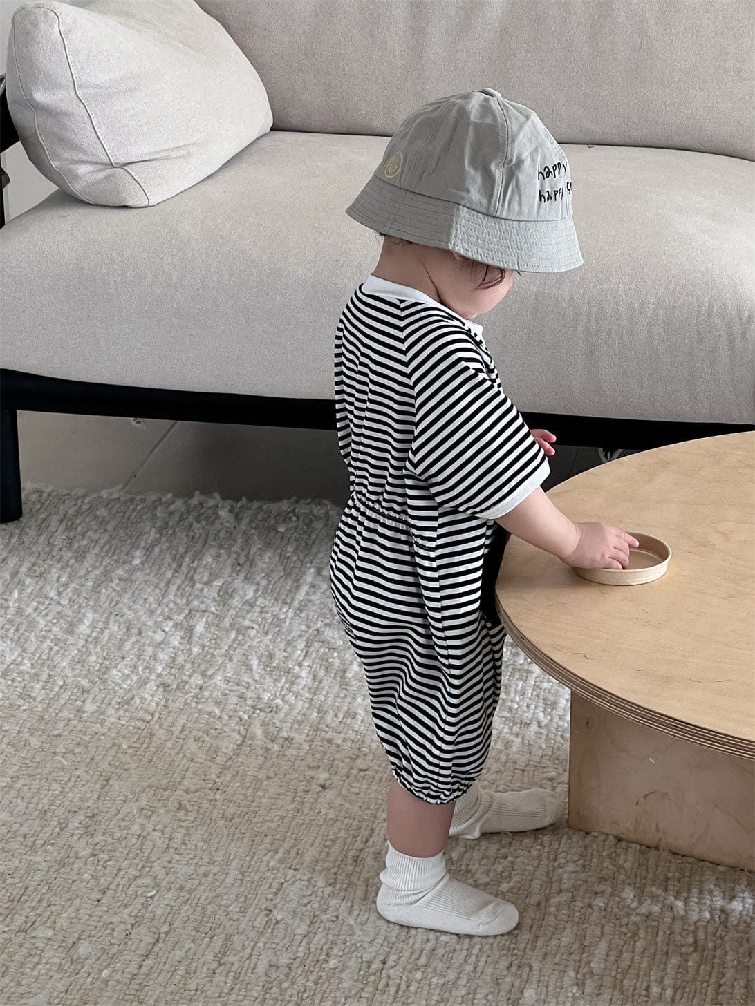 半袖ジャンプスーツ ビッグポケットボーダー半袖ジャンプスーツ【mh0009915】