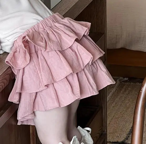 長袖セットアップ pink skirts / 9M 73CM ベビートップス/スカート ラッフル襟長袖Tシャツ/レースフリルケーキミニスカート【mh0008720】