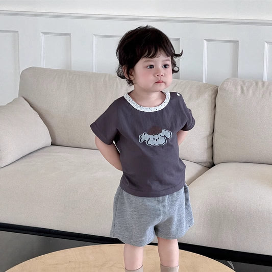 半袖セットアップ 犬パピープリント半袖Tシャツ/ワッフルショートパンツ【mh0009901】