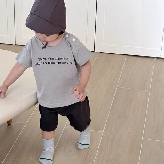 半袖セットアップ レターロゴプリント半袖Tシャツ/シンプルショートパンツ【mh0009927】