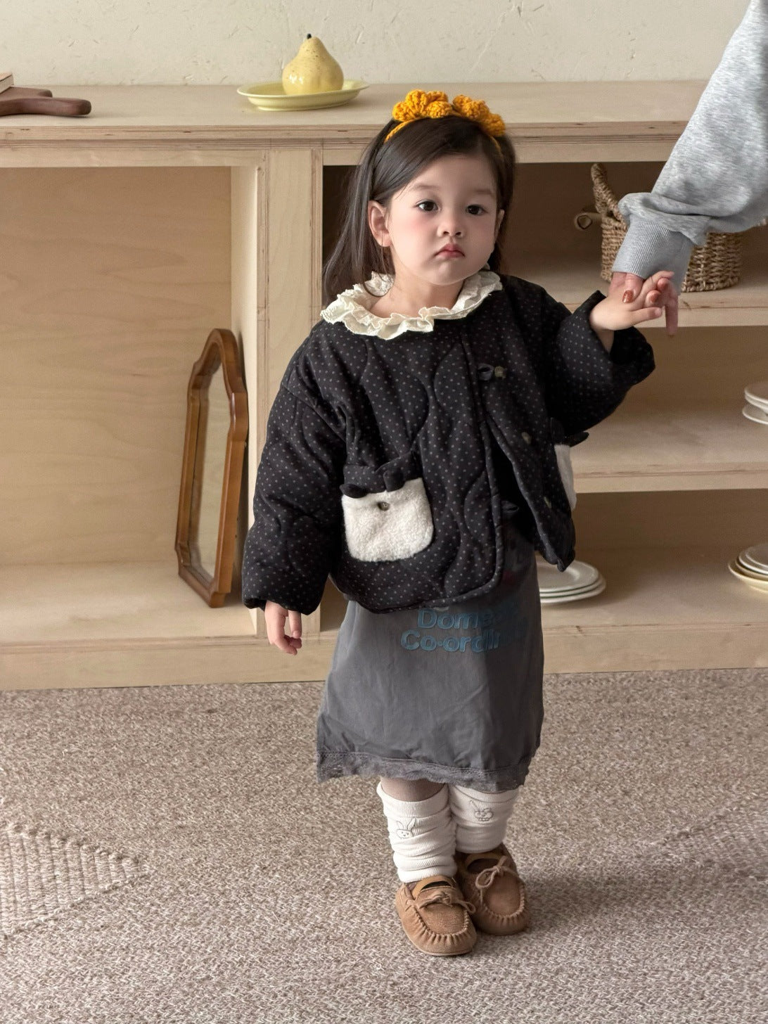 長袖セットアップ 水玉プリントブルゾンジャケット/長袖フリースTシャツ/レギンスパンツ【mh0011932】