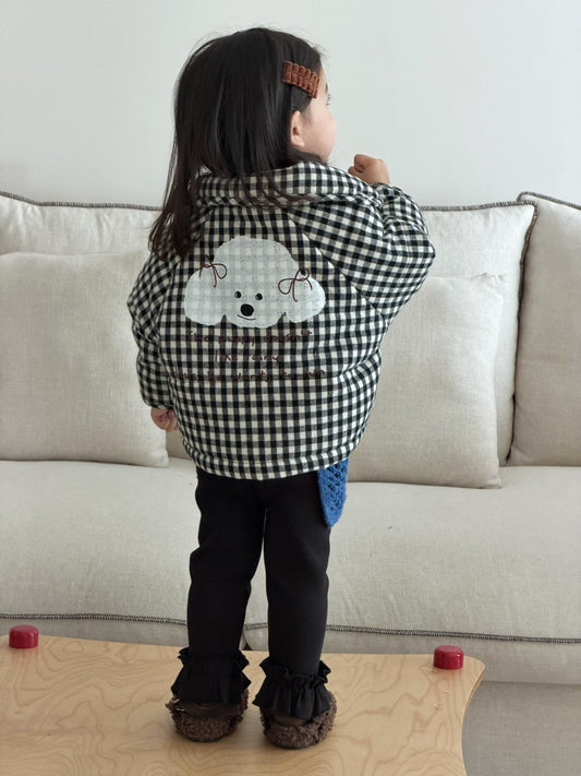 長袖セットアップ チェック中綿ジャケット/長袖フリースTシャツ/フリルレギンスパンツ【mh0011933】