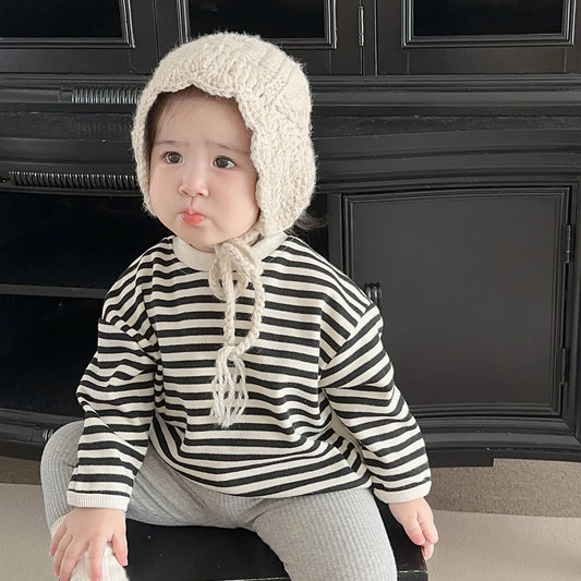 長袖Tシャツ ベビーキッズトップス 長袖ボーダーTシャツ リブレギンスパンツ【mh0003828】