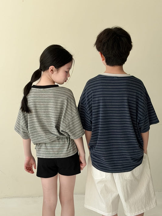 Oversized Striped Lettering Tee ボーダー 半袖Tシャツ【mh0013512】 KUMAI.KIDS 半袖Tシャツ