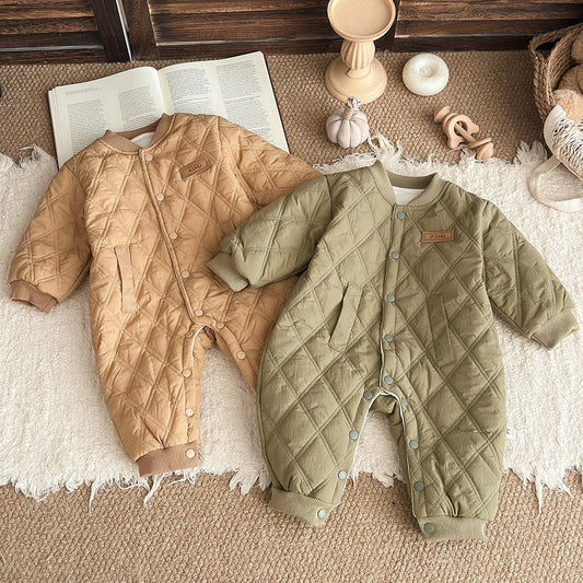 アウタージャンプスーツ アウタージャンプスーツ ロンパース キルティング 中綿 厚手 ダイヤ柄 カバーオール【mh0011688】