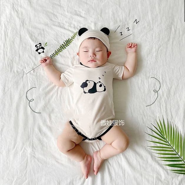 Panda Costume Short-Sleeve Romper With Hat Set パンダ 半袖ロンパース コスチューム【mh0013355】 TOMMY'S GIFTS 半袖ロンパース