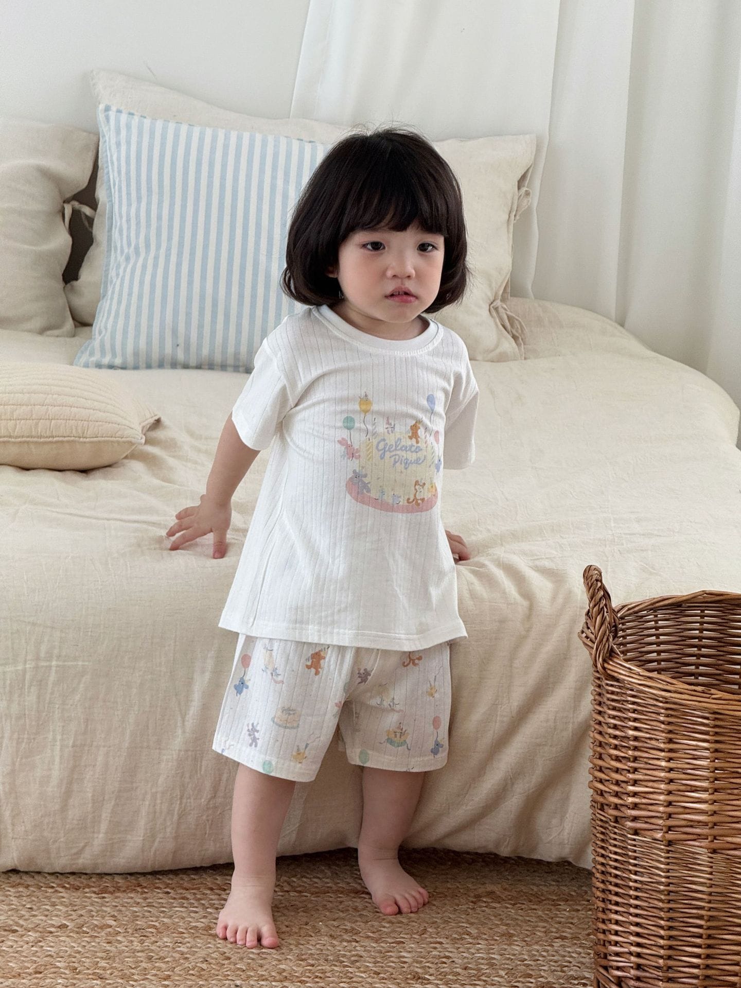 Parent-child Short-sleeved Loungewear ベア 半袖Tシャツ ロングパンツ ショートパンツ【mh0013306】 Birthday parties Short-sleeved + Shorts / 80cm cicikids 半袖パジャマ