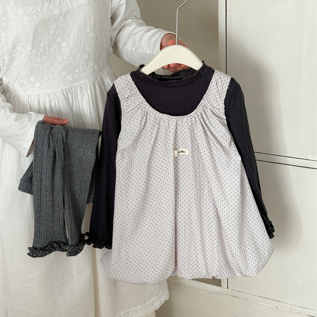 Patchwork Polka Dot Sleeveless Dress ドットパッチワーク ノースリーブワンピース【mh0012283】 Beige / 90cm Laibaobao