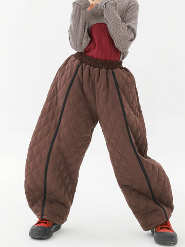 ロングパンツ・スウェットパンツ Pawpaw Liu | Diamond Plaid Brown Cotton Pants ダイヤ柄 コットン ブラウン テーパードパンツ【mh0020082】