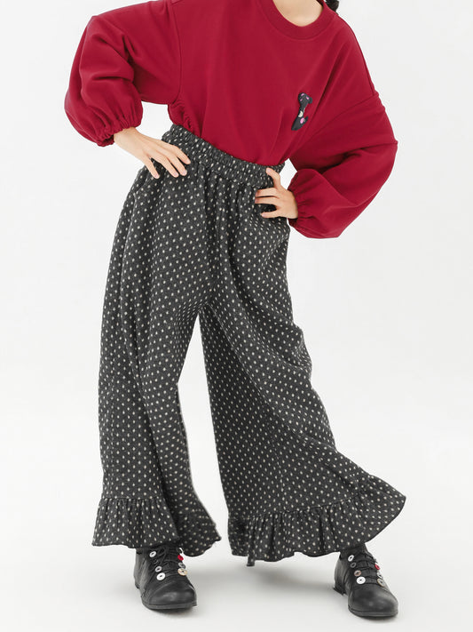ロングパンツ・スウェットパンツ Pawpaw Liu | Fleece Ruffled Polka Dot Pants フリース ラッフル ドット ワイドパンツ【mh0020068】