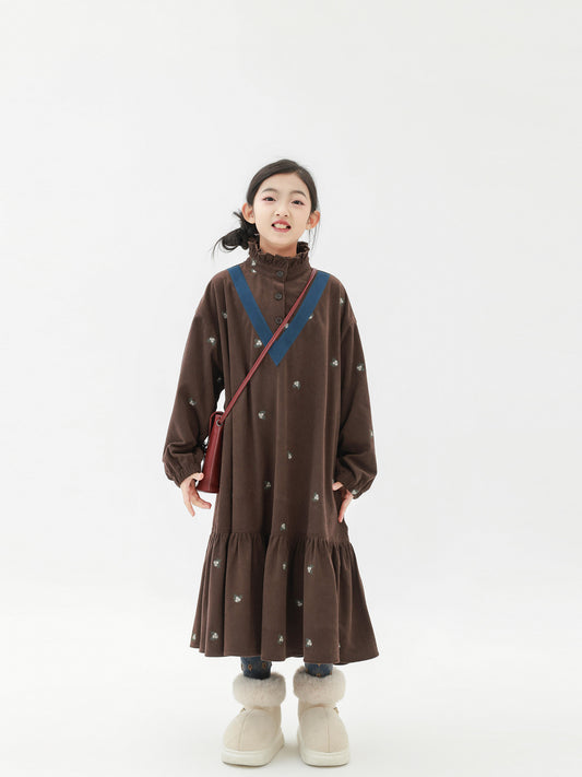 長袖ワンピース Pawpaw Liu | Retro Striped Velvet Dress レトロ ストライプ ベロア ワンピース【mh0020070】