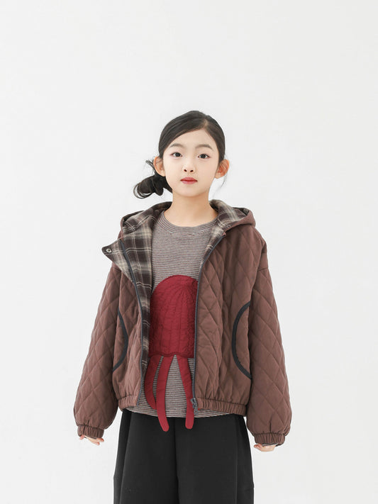 カーディガン・パーカー Pawpaw Liu | Rhombus Brown Hooded Jacket ブラウン ダイヤ柄 フーデッドジャケット【mh0020090】